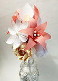 Calla Lily Paper Bouquet- One of a kind origami, calla lily, paper rose, first anniversary gift,perfect for her, ivory, coral, white flowers