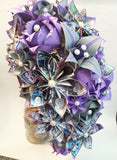 Comic Book Cascading Bouquet- Paper Bouquet, one of a kind origami, Bridal bouquet, kusudama, paper roses & lilies, your color scheme, gift