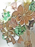 Shabby Chic Cascading Bouquet- Paper Bouquet, one of a kind origami, Bridal bouquet, kusudama, paper roses & lilies, your color scheme, gift