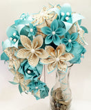 Cascading Bridal Bouquet- Paper Bouquet, one of a kind origami, Brides bouquet, kusudama, paper roses and lilies, your color scheme