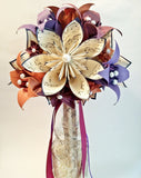 Brides Bouquet of Paper Daisies & Lilies- one of a kind origami, made to order, fall wedding, destination wedding, sheet music paper flowers