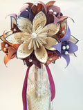 Brides Bouquet of Paper Daisies & Lilies- one of a kind origami, made to order, fall wedding, destination wedding, sheet music paper flowers