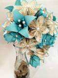 Cascading Bridal Bouquet- Paper Bouquet, one of a kind origami, Brides bouquet, kusudama, paper roses and lilies, your color scheme
