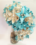 Cascading Bridal Bouquet- Paper Bouquet, one of a kind origami, Brides bouquet, kusudama, paper roses and lilies, your color scheme