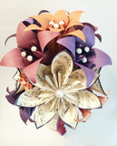Brides Bouquet of Paper Daisies & Lilies- one of a kind origami, made to order, fall wedding, destination wedding, sheet music paper flowers