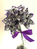 5 Comic Book Paper Flowers- Ready to ship, one of a kind origami, handmade gift, purple, anniversary gift, wedding decor, perfect for her