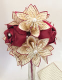 Custom Dozen Flowers with Red Roses- Vase & Card Included, Your names and anniversary date, one of a kind origami gift