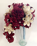 Hydrangea Cascading Bridal Bouquet- One of a kind Handmade Bouquet, hydrangea, paper roses & lilies, your choice of color scheme