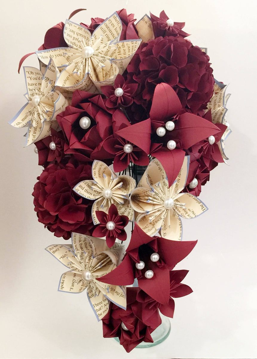 Cascading Bouquet of Roses- Handmade Bridal Bouquet, sheet music weddi –  Dana's Paper Flowers