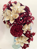 Hydrangea Cascading Bridal Bouquet- One of a kind Handmade Bouquet, hydrangea, paper roses & lilies, your choice of color scheme