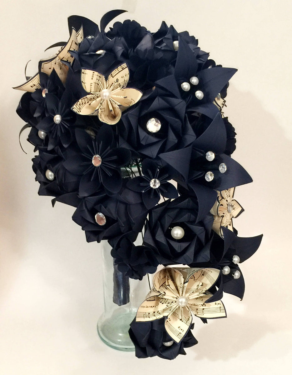 Custom Cascading Wedding Bouquet of Paper Flowers- Your choice of Sheet  Music & Accent Colors
