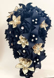 Cascading Bouquet of Roses- Handmade Bridal Bouquet, sheet music wedding, paper hydrangea, roses & lilies, your choice of color scheme