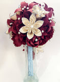Hydrangea Cascading Bridal Bouquet- One of a kind Handmade Bouquet, hydrangea, paper roses & lilies, your choice of color scheme