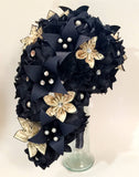 Cascading Bouquet of Roses- Handmade Bridal Bouquet, sheet music wedding, paper hydrangea, roses & lilies, your choice of color scheme
