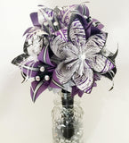 Custom order for Amy - Bouquet of Paper Daisies & Lilies and Matching Boutonniere