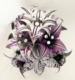 Custom order for Amy - Bouquet of Paper Daisies & Lilies and Matching Boutonniere