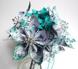 Bridal Sheet Music Wedding Bouquet with Gem Bursts- 9 inch diameter, 16 flowers, made to order, one of a kind, anniversary gift, bridesmaid,