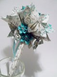 Bridal Sheet Music Wedding Bouquet with Gem Bursts- 9 inch diameter, 16 flowers, made to order, one of a kind, anniversary gift, bridesmaid,