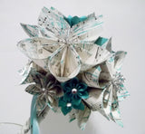 Bridal Sheet Music Wedding Bouquet with Gem Bursts- 9 inch diameter, 16 flowers, made to order, one of a kind, anniversary gift, bridesmaid,
