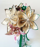 Music and 2 Lilies Bridal Bouquet- 11 inch, 20 flowers, custom wedding, origami, handmade, destination wedding, bride, non traditional