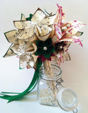 Music and 2 Lilies Bridal Bouquet- 11 inch, 20 flowers, custom wedding, origami, handmade, destination wedding, bride, non traditional
