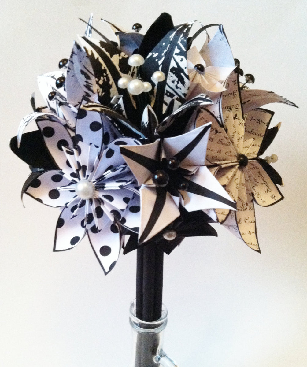 Roses & Lilies custom paper brides fashion bouquet- made to order, one of a kind, origami, paper flowers, alternative bouquet, non traditional