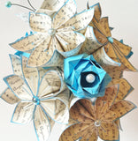 Dozen I Love You's with roses- 12 paper flowers and roses, one of a kind gifts for her, 1st anniversary bouquet, made to order keepsake