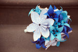 Bridal Bouquet with Text flowers & Lilies- 12 inch alternative bouquet, one of a kind origami, destination wedding, paper flowers, something blue