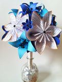 Bridal Bouquet with Text flowers & Lilies- 12 inch alternative bouquet, one of a kind origami, destination wedding, paper flowers, something blue