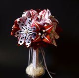 Crimson & Pumpkin Bridal Bouquet- paper flowers, one of a kind wedding bouquet, 1st anniversary gift, perfect for her, fall bride