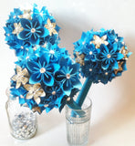 Something Blue Paper Flower Wedding Bouquet- bridal, bridesmaid, origami, round bouquet, made to order, one of a kind, non traditional