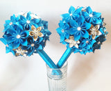 Something Blue Paper Flower Wedding Bouquet- bridal, bridesmaid, origami, round bouquet, made to order, one of a kind, non traditional