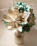 Lace Pearls & Burlap Bridal Bouquet- one of a kind paper bouquet, origami, paper flower wedding bouquet, brides bouquet