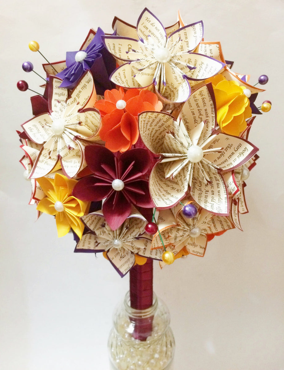 Crimson & Pumpkin Bridal Bouquet- paper flowers, one of a kind wedding –  Dana's Paper Flowers