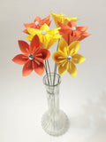Set of 6 Stemmed Colorful Paper Flowers- Ready To Ship, perfect for her, handmade anniversary gift, wedding decor, origami