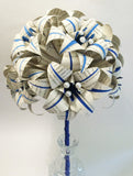 Book Bouquet of Stargazer Lilies- Blue bouquet, paper flowers, origami lilies, brides bouquet, one of a kind anniversary gift