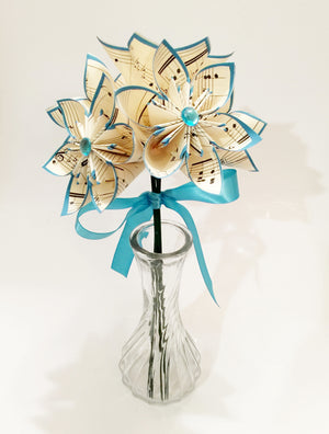 Set of 5 Sheet Music Flowers- vase included
