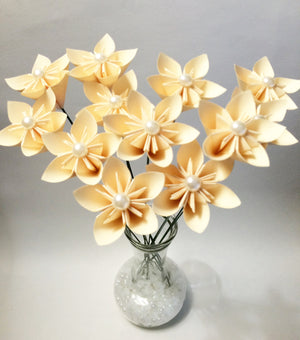 12 Stemmed Paper Flowers- traditional origami, choose your color, wedding decor, anniversary gift, small bouquet