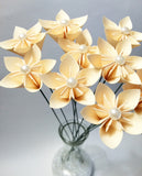 12 Stemmed Paper Flowers- traditional origami, choose your color, wedding decor, anniversary gift, small bouquet