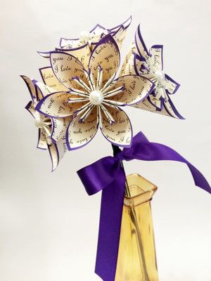 Set of 5 "I Love You" Flowers- Your choice of accent color, first anniversary gift