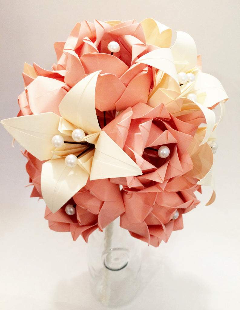 Dozen Paper Roses & Lilies- Vase Included