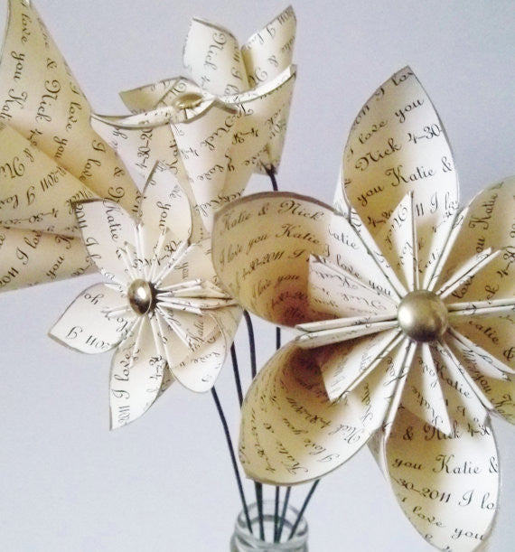 Personalized Anniversary set of 6- handmade paper flower bouquet, traditional 1st anniversary gift