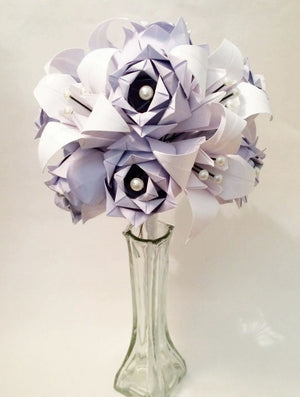 Dozen Paper Roses & Lilies- Vase Included