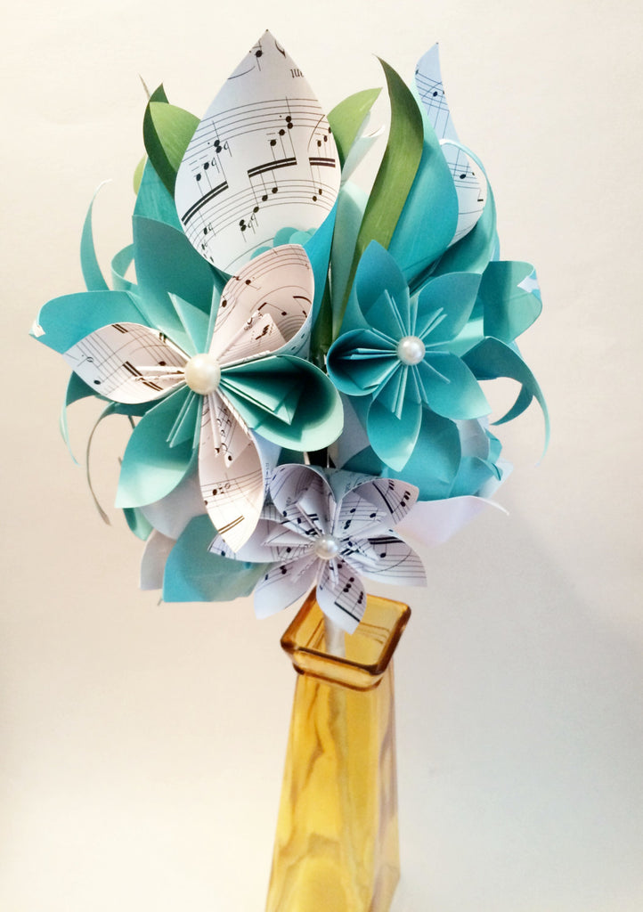 Calla Lily Paper Bouquet- One of a kind origami, calla lily, paper rose, first anniversary gift, perfect for her, personalized, sheet music
