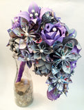 Comic Book Cascading Bouquet- Paper Bouquet, one of a kind origami, Bridal bouquet, kusudama, paper roses & lilies, your color scheme, gift
