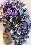 Comic Book Cascading Bouquet- Paper Bouquet, one of a kind origami, Bridal bouquet, kusudama, paper roses & lilies, your color scheme, gift
