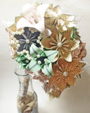 Shabby Chic Cascading Bouquet- Paper Bouquet, one of a kind origami, Bridal bouquet, kusudama, paper roses & lilies, your color scheme, gift