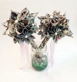 Handmade Petit Paper Wedding Bouquet- 6 inch, 9 flowers, origami, custom, made to order, bride, bridesmaid
