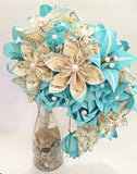 Cascading Bridal Bouquet- Paper Bouquet, one of a kind origami, Brides bouquet, kusudama, paper roses and lilies, your color scheme