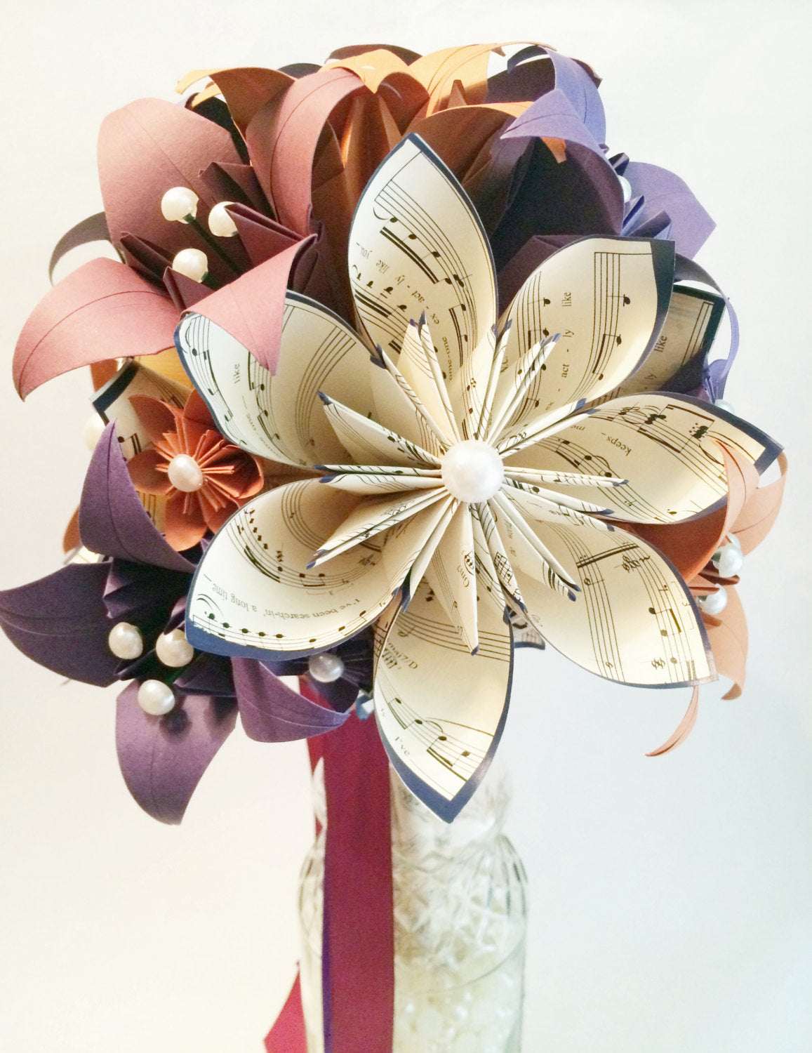 Crimson & Pumpkin Bridal Bouquet- paper flowers, one of a kind wedding –  Dana's Paper Flowers